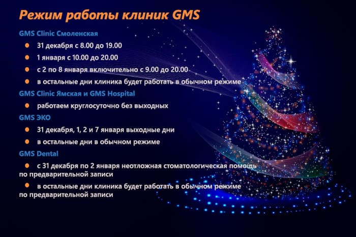 Режим работы GMS Clinic в новогодние праздники